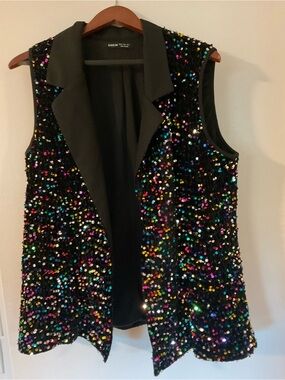 Shein Black multi colored Sequin Sleeveless Blazer Vest